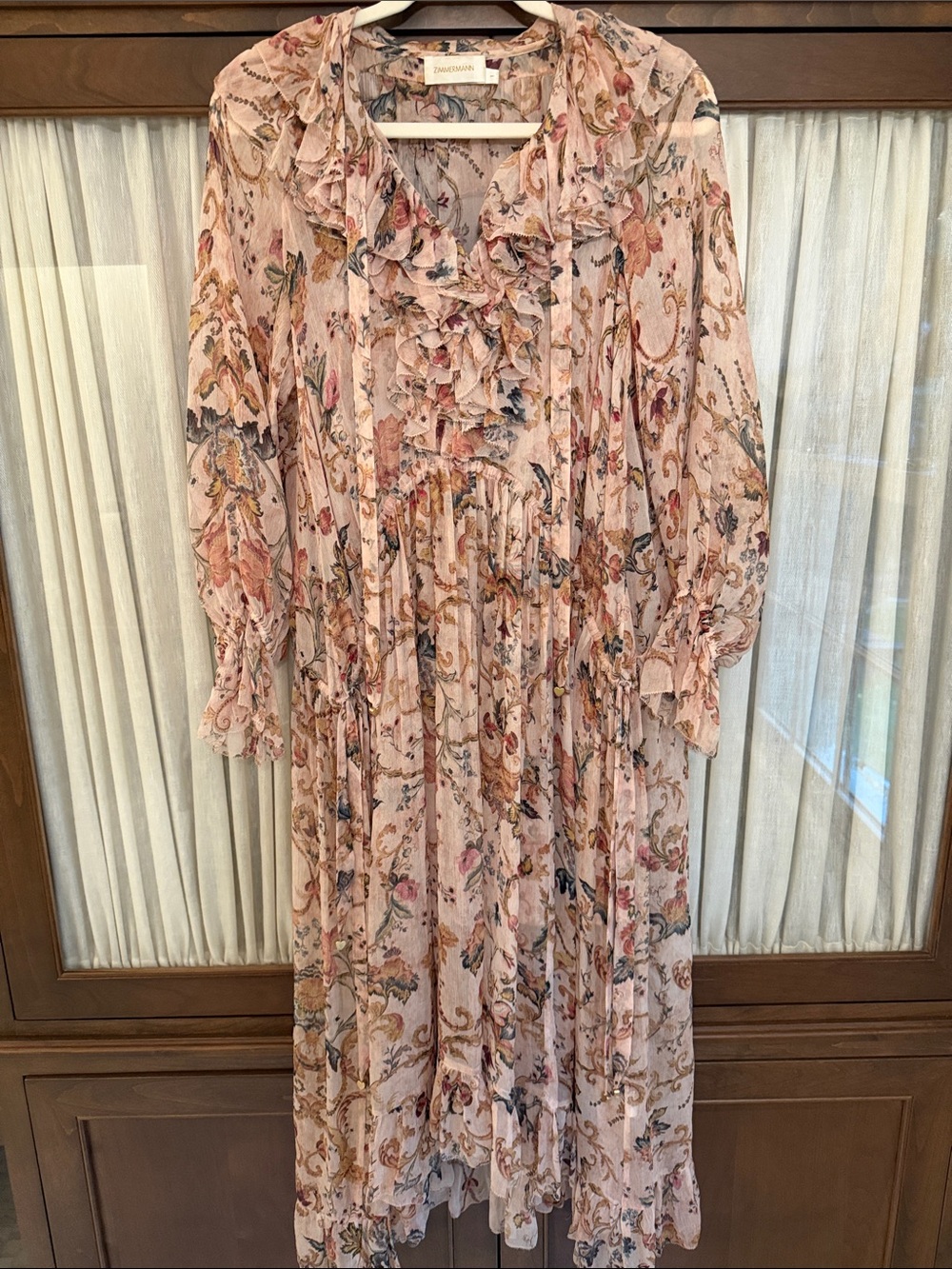 Zimmerman Blush Pink Floral Ruffle Maxi Dress Size 1